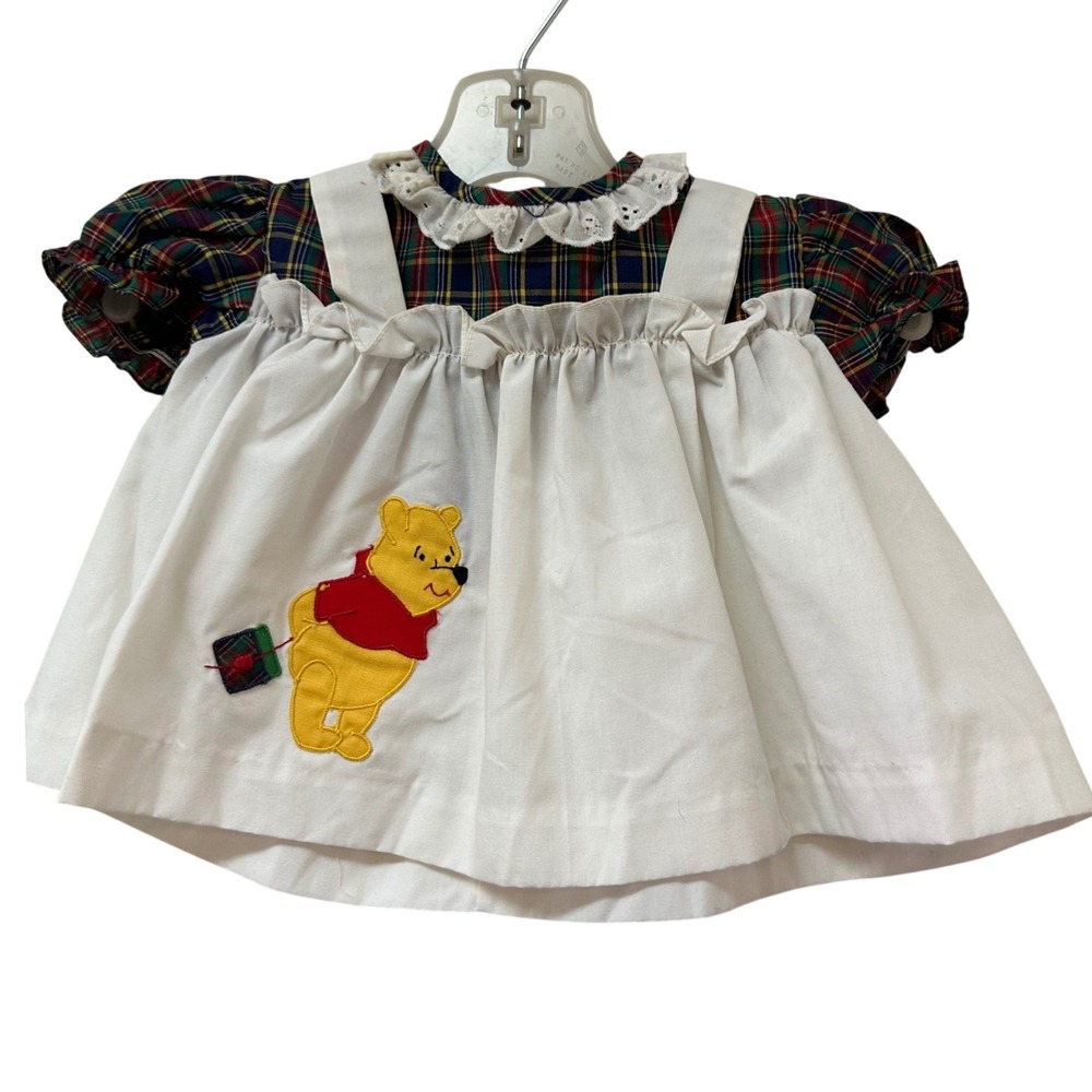 Vintage Sears Winnie the Pooh Plaid Pinafore Top Girls Medium Disney Perma-Prest